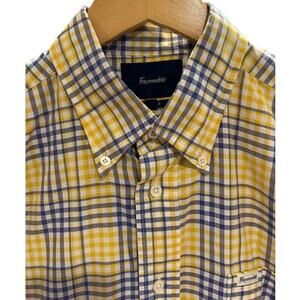 FACONNABLE Blue Yellow Classique Plaid Button Down Up Casual Men's Size LARGE
